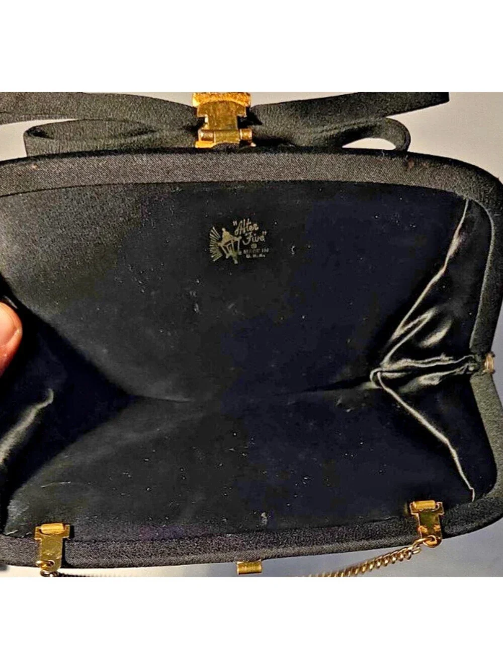 Vintage After Five Lowy & Mund Black Satin 50s/60s Clutch Coin Purse Tag Attach